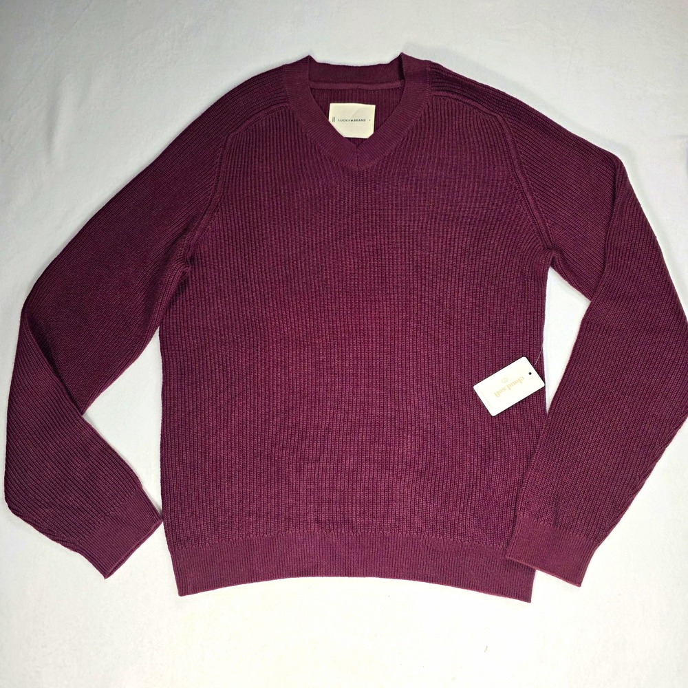 Lucky Brand Womens S NWT Burgundy Cloud Soft V-Neck Sweater Cotton Cashmere